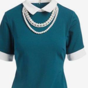 Shelby & Palmer Sz 16 Teal and ivory pearl accented dress